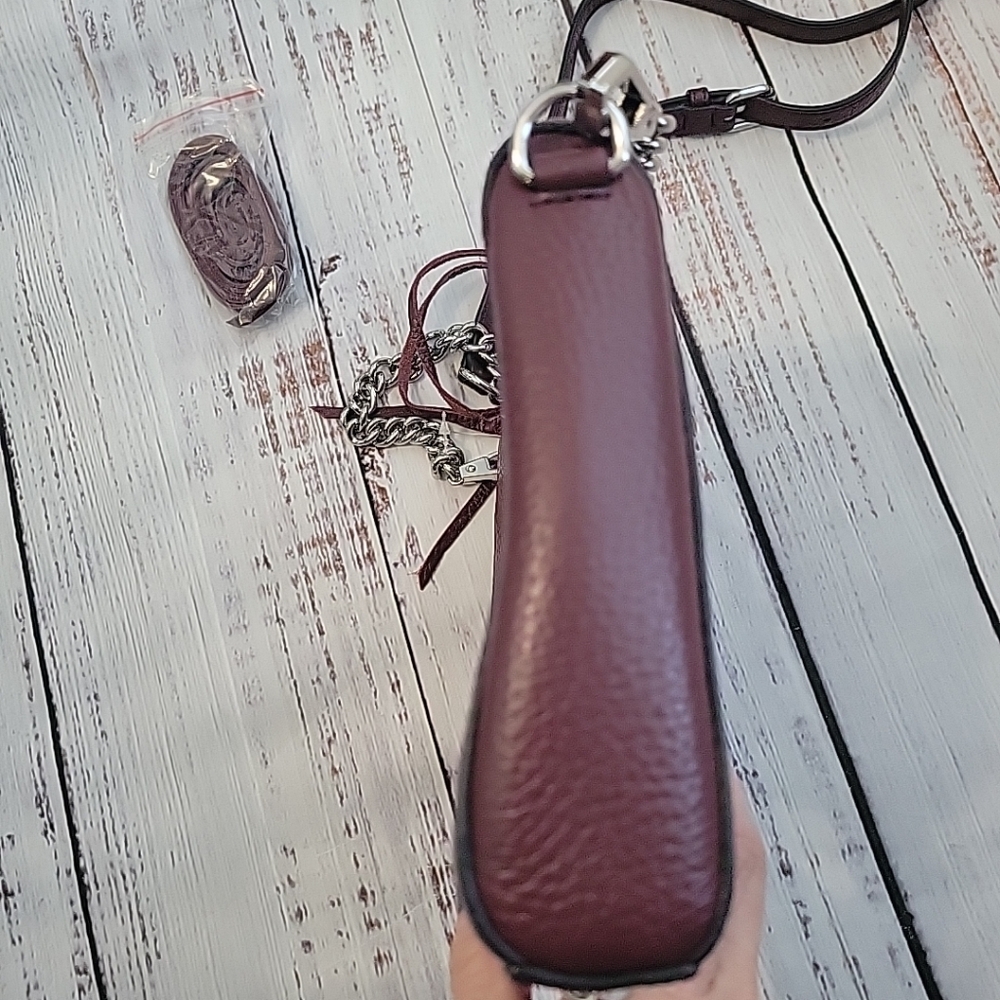 Rebecca Minkoff Mini 5 Zip Leather Crossbody Bag Bordeaux Wine Cranberry NEW - Picture 8 of 10